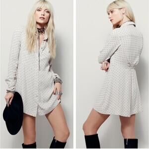 FREE PEOPLE Dress This Town Buttondown Mini Dress Cream Combo Dot sz XS REVOLVE